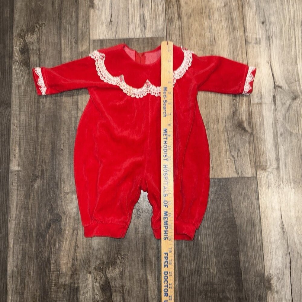 Petite Jardin large vintage jumpsuit red‎ Velour Made In USA Small - Picture 6 of 8